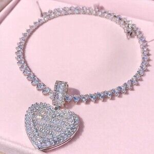 Silver Tennis Locket Heart Necklace 4364